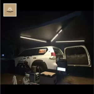 270° Seitenmarkise Premium 2 m Grau mit LED Licht